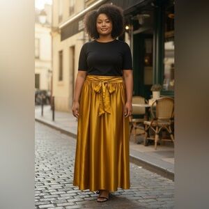 Gold Satin Tux Waist Maxi Skirt